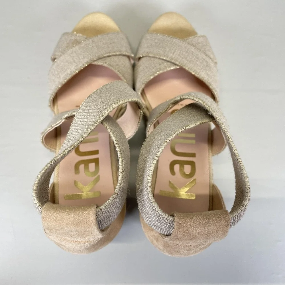 Kanna Espadrille Wedge Sandals Womens Size 37 Beige Crisscross Strappy Shoes